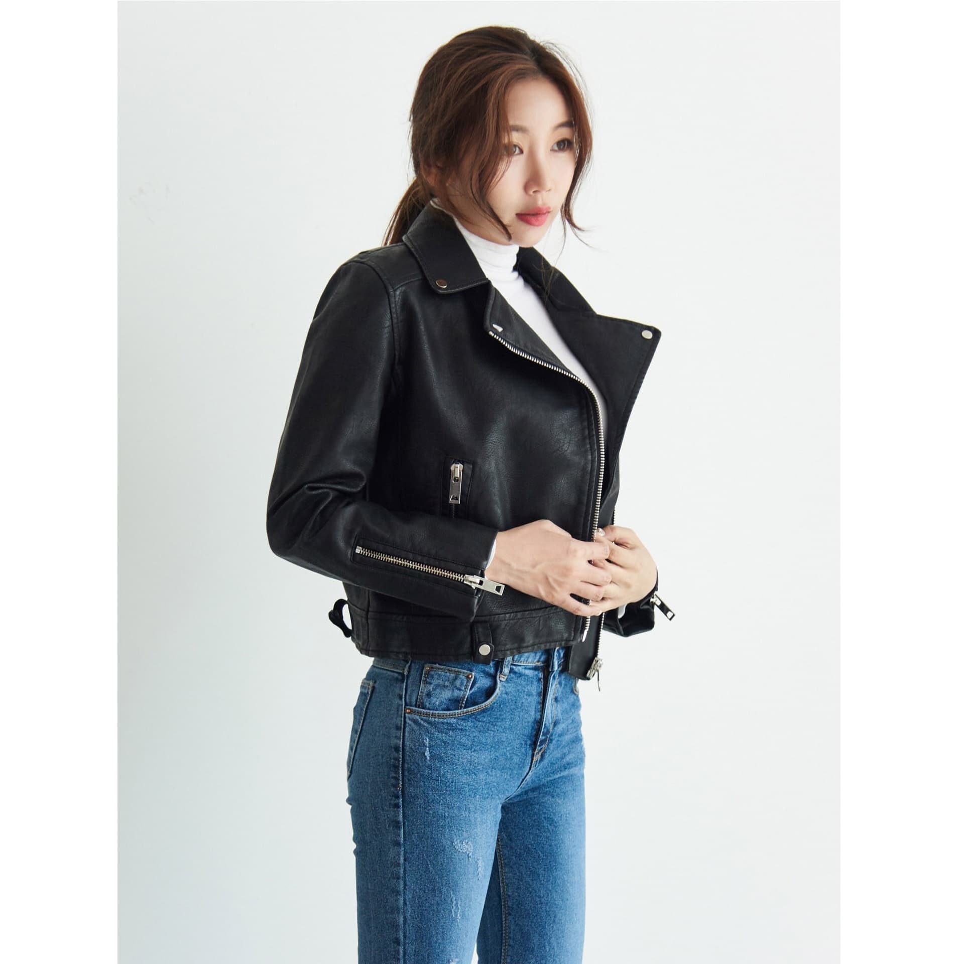 Black Leather Rider Jacket, Autumn Classic Korean Fashion | tradekorea